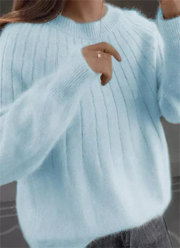 Women's Winter Knit Sweater with Simple Design - Light Blue