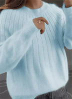 Women's Winter Knit Sweater with Simple Design - Light Blue