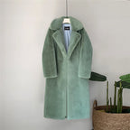 Long Faux Fur Coat in Premium Material – Knee-Length, Straight Silhouette, Ultra-Soft and Winter-Warm - Green