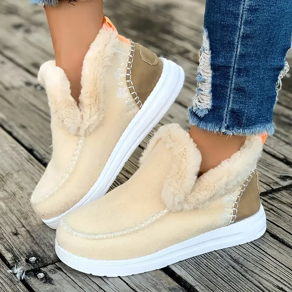 Women's Winter Fleece Ankle Boots, Warm Snow Boots with Anti Slip Sole