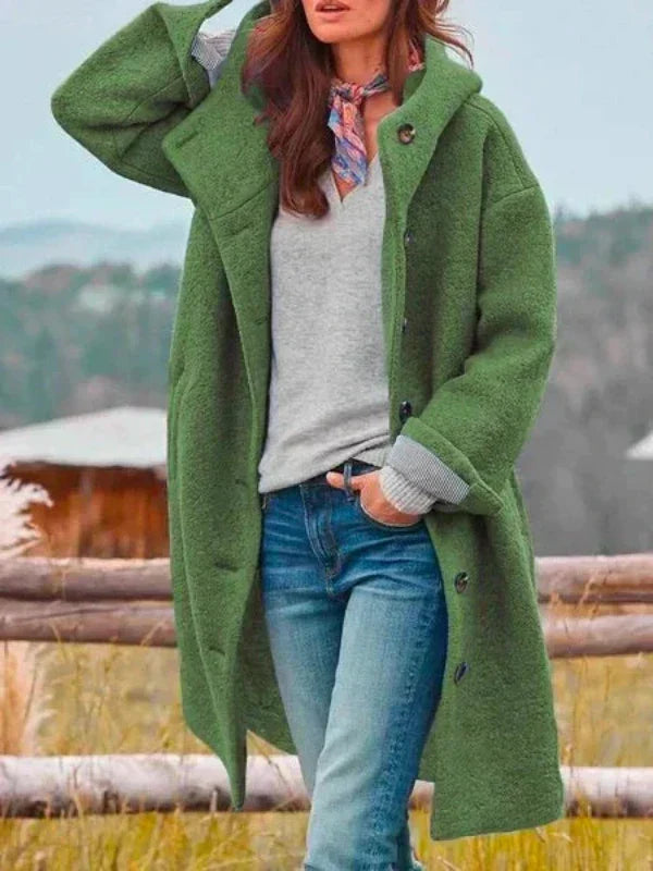 Women's Long Winter Jacket with Slim Fit and Pockets - Green