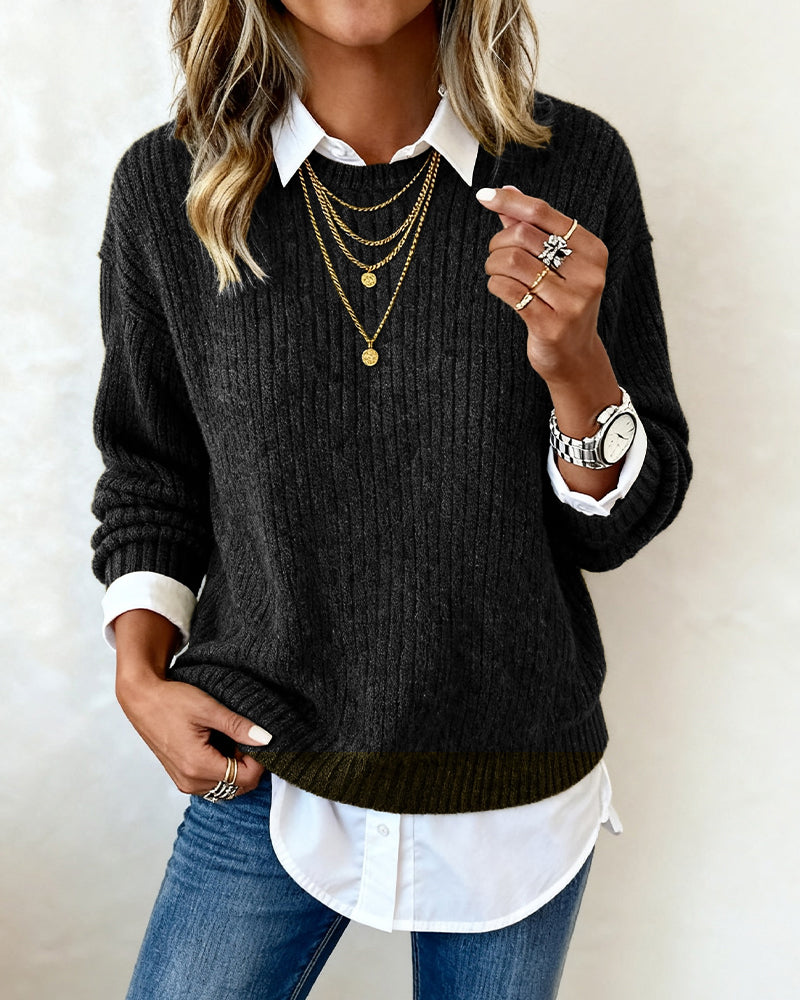 Pullover Mit Hemdkragen Und Patchwork-Design