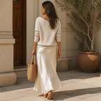 Satin-Midikleid mit kuscheliger Pullover-Kombination | Elegantes Outfit