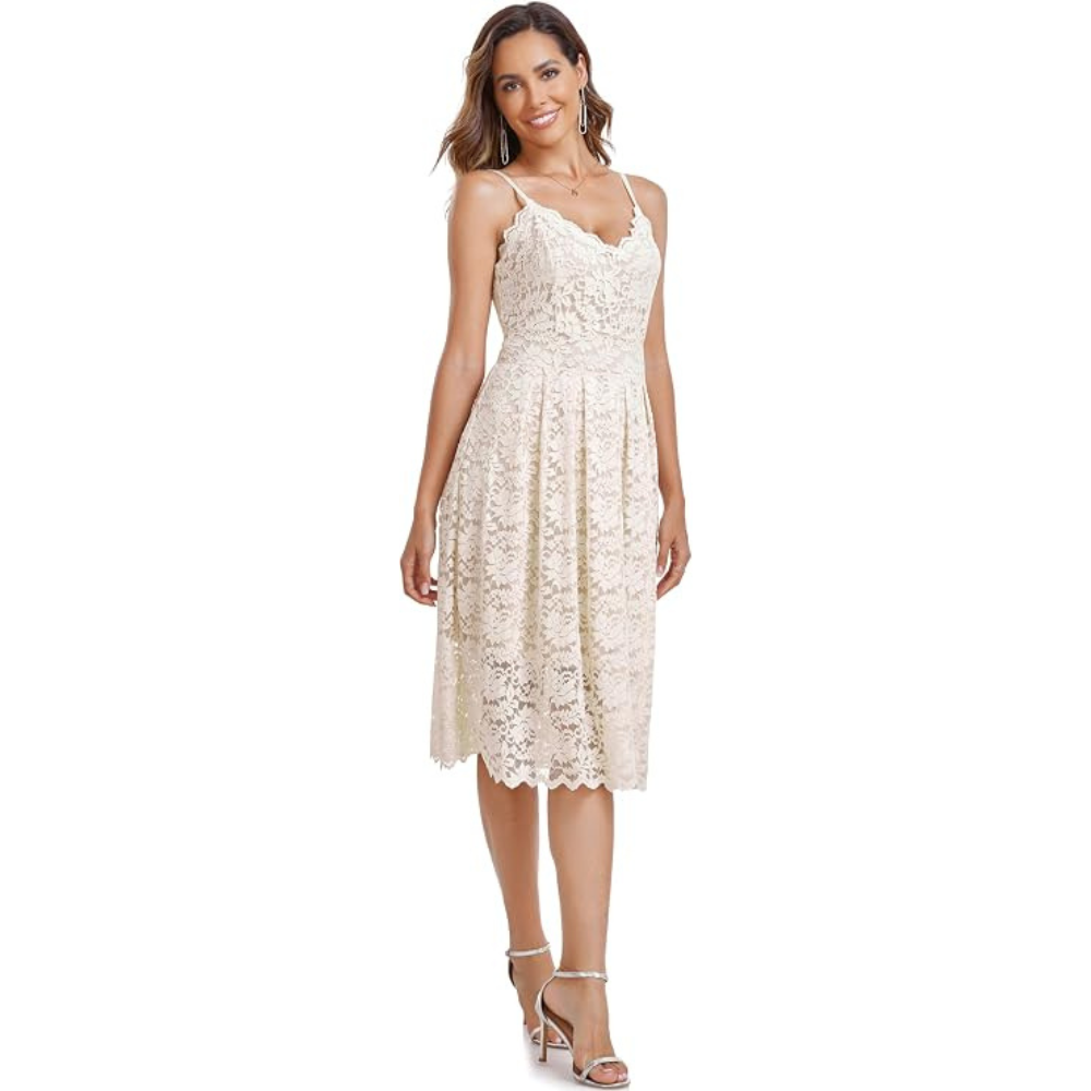 Lace V-Neck A-Line Summer Dress – Lightweight Vintage for Women