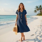 Linen Midi Summer Dress – Lightweight Backless for Women