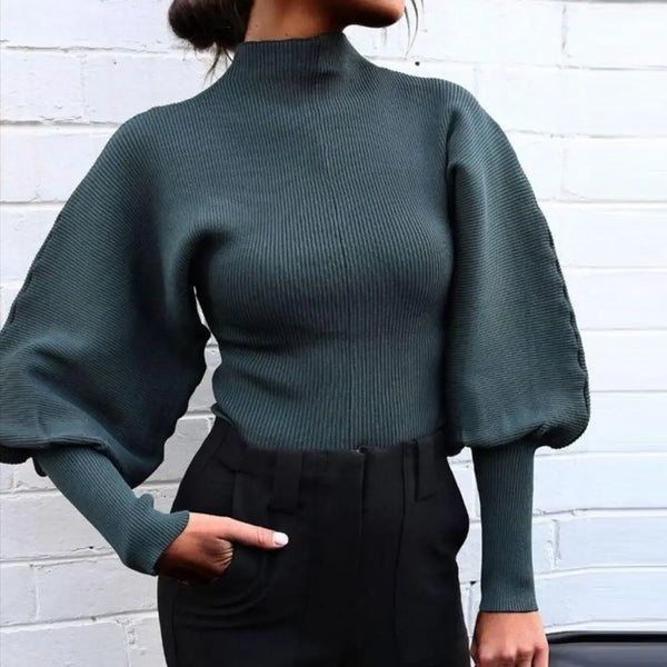Long-Sleeve Sweater with Puff Shoulder and Timeless Silhouette | Perfect for Cool Autumn Days - Light Green
