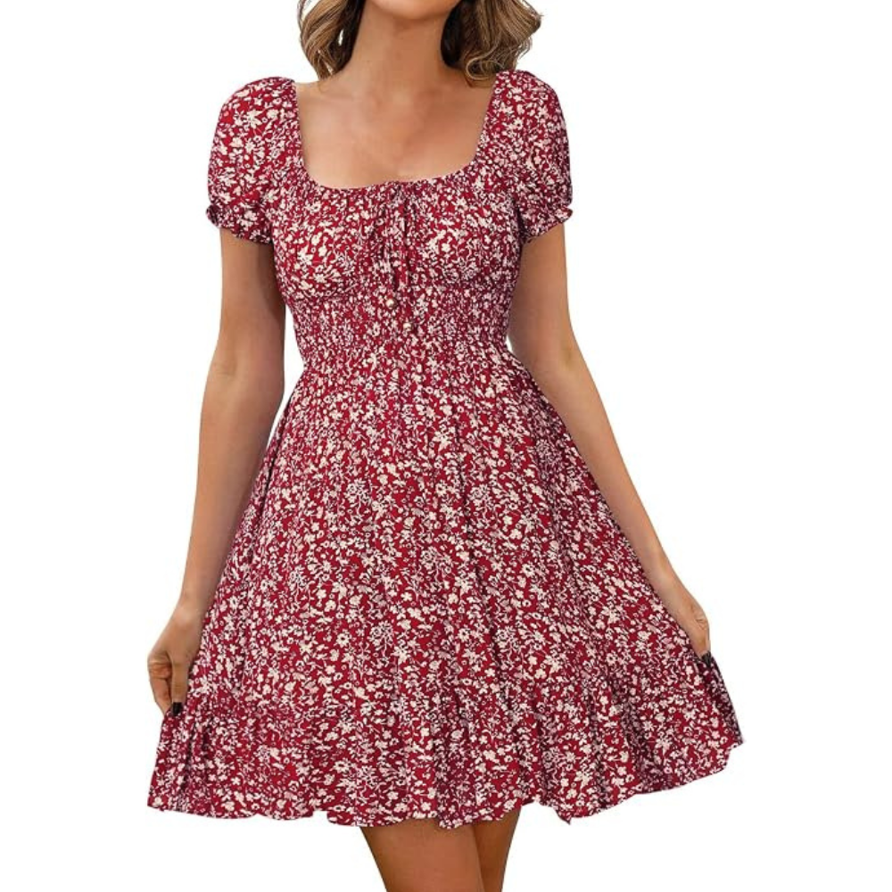 Floral Print Summer Dress – Lightweight Puff Sleeve for Women