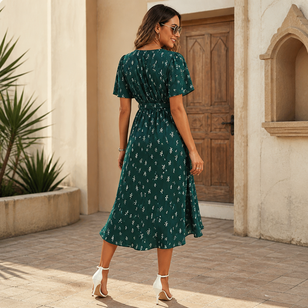 Women's Midi Dress with V Neck | Formal Occasion Summer Dress