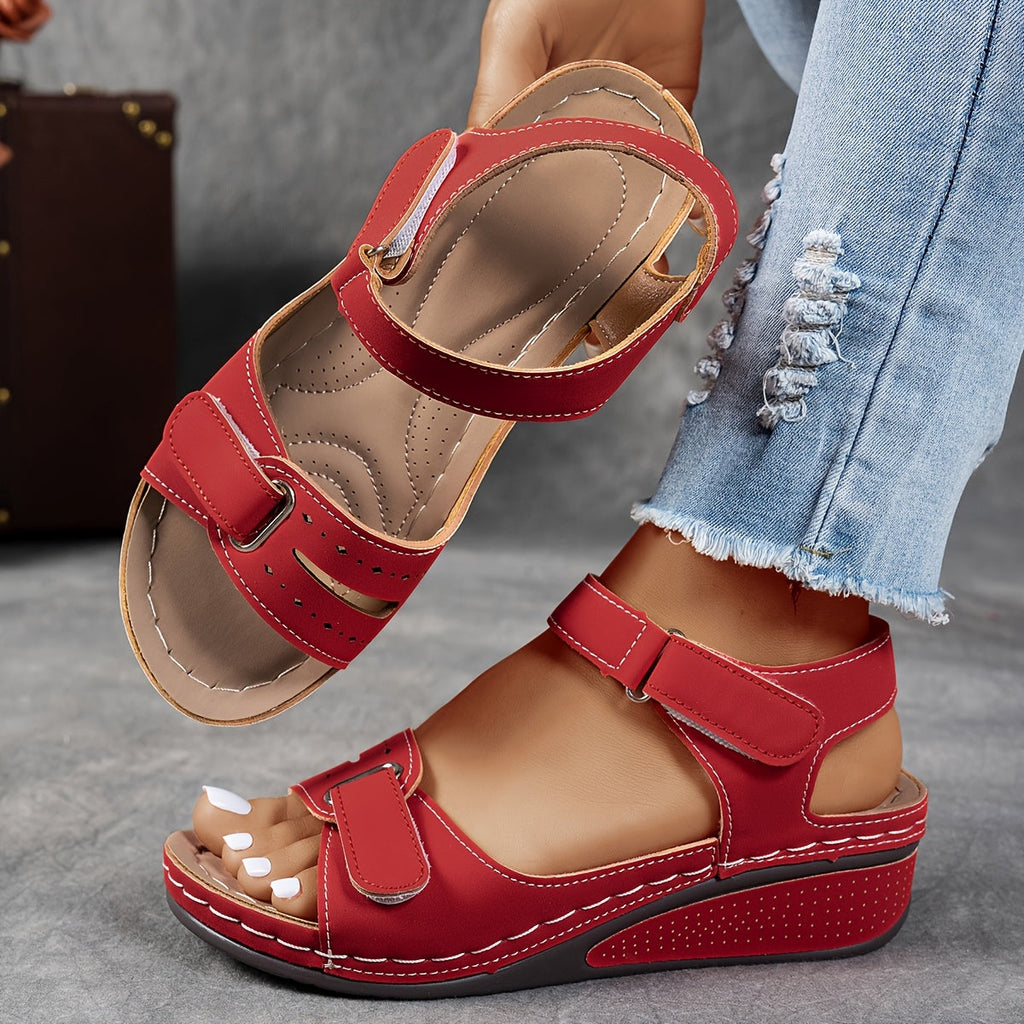 Women's Orthopedic Sandals with Adjustable Straps and Cushioned Sole - Red