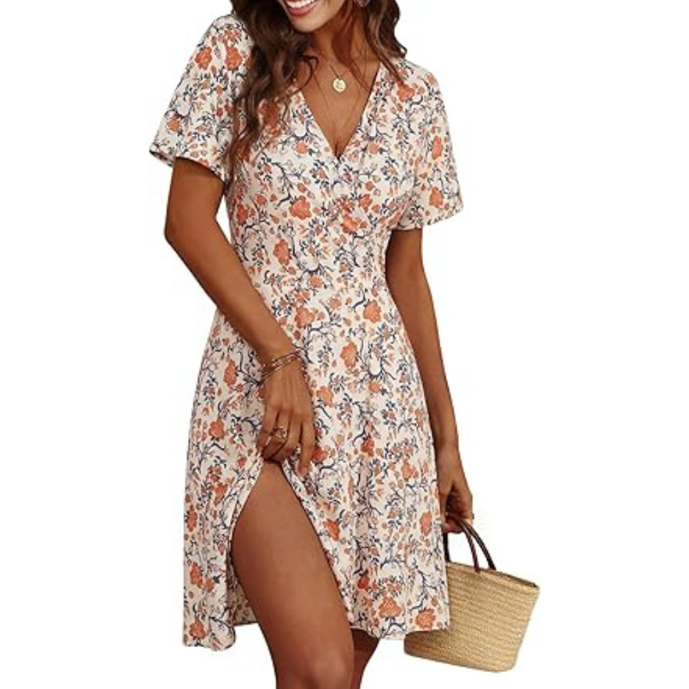 Knee-Length Floral Midi Summer Dress – Lightweight Wrap for Women