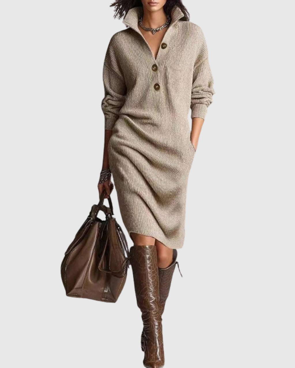 Damen-Strickmidikleid für den Winter