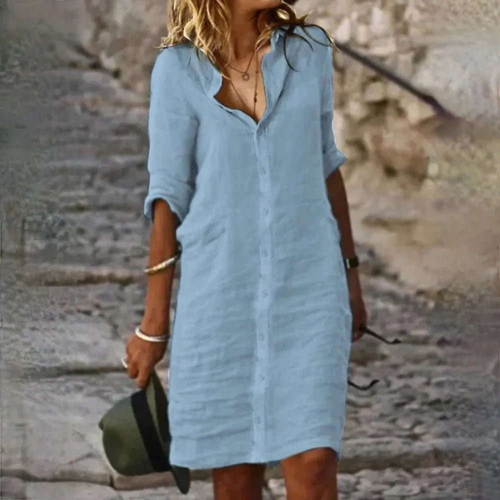 Women's Summer Dress, Sleeveless, with Flowing Silhouette and Feminine Fit - Light Blue