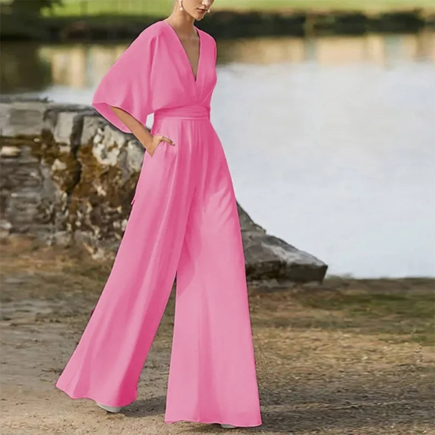 Sleeveless Jumpsuit with Wide Leg & Flowing Fit – Perfect for Spring and Summer - Pink