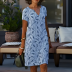 Women's Summer Midi Dress with Short Sleeves and Tummy Coverage - Blue