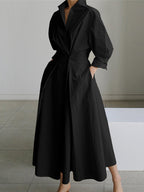 Women's Elegant Collared Belted Shirt Dress