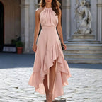 Halter Neck Ruffle Hem Maxi Dress