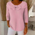 Women's Ribbed Knit Polo Top with Bow