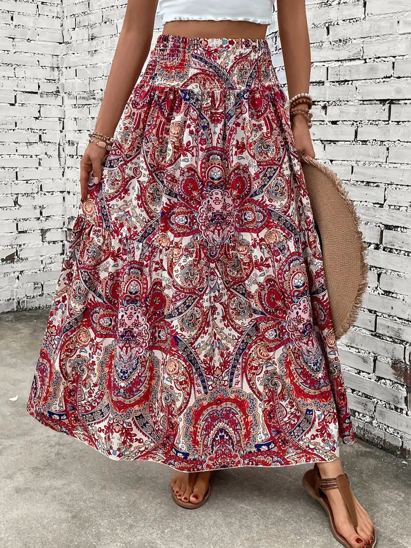 Women's Summer Skirt, A-Line – Chiffon with Floral Print - Print A