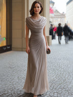 Damen Maxikleid mit drapiertem Wasserfallausschnitt und Raffung Abendkleid