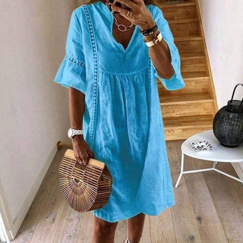 Airy Boho Dress with Lace Details | Perfect for Summer - Blue