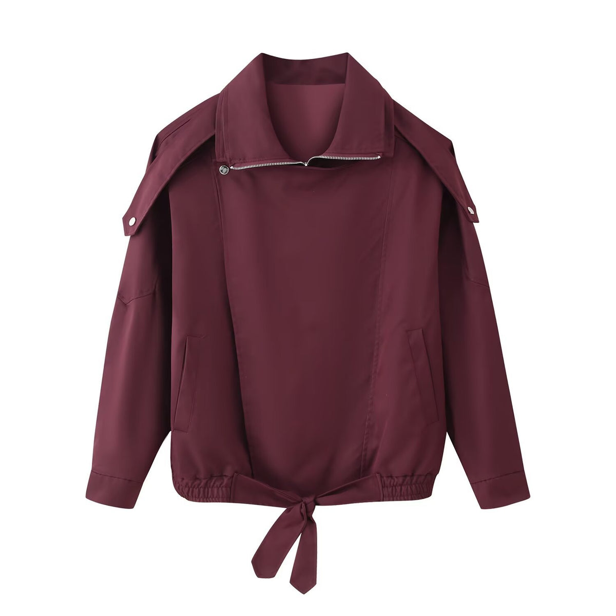 Chaqueta bomber color burdeos para mujer con cuello alto