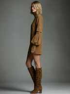 Women's Vintage Suede Turtleneck Mini Dress