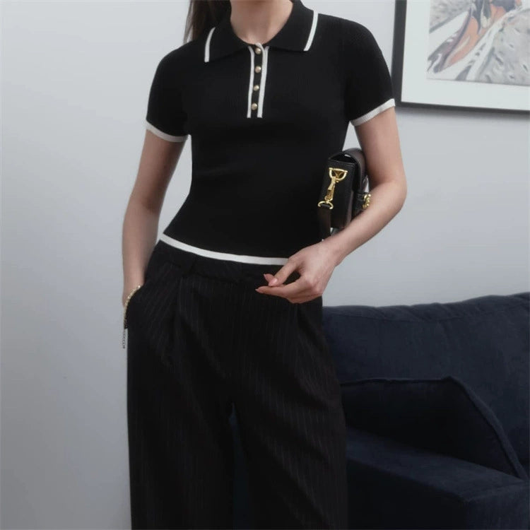 Women’s Elegant Knit Polo Top with Classic Collar