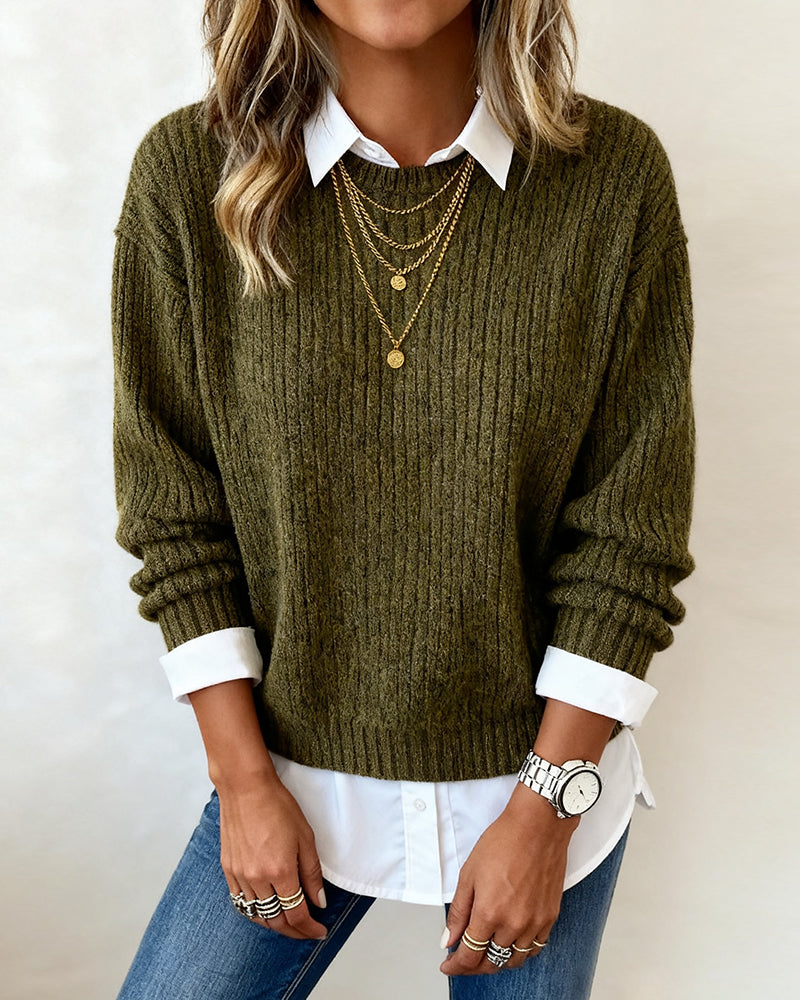 Pullover Mit Hemdkragen Und Patchwork-Design