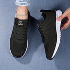 Women's Sport Sneakers with Breathable Knit Upper and Flexible Sole - Black