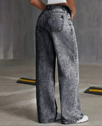 Women'S Stretch Loose Wide Leg Straight Gray Jeans |  Denim Trousers with Pockets