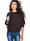 Women's Autumn Knit Sweater with Batwing Sleeves and Relaxed Fit - Black