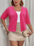 Eleganter Cardigan in Übergröße, Damen Basic Halbarm Cardigan in Übergröße mit leichtem Stretch, leicht