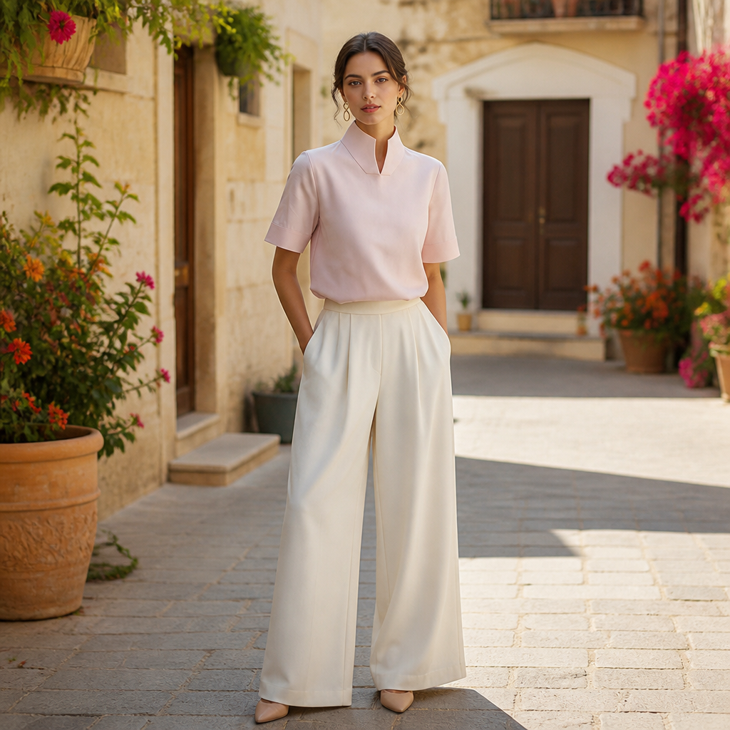 Damen Stehkragen Minimalistische Strukturierte Bluse | Leichte Bluse