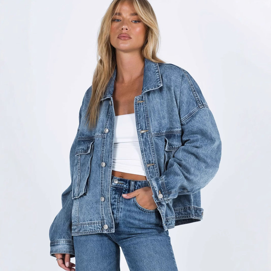 Chaqueta vaquera vintage de mujer, corte oversize relajado