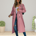 Women's Spring Trench Coat, Double-Breasted, Mid-Length - Pink