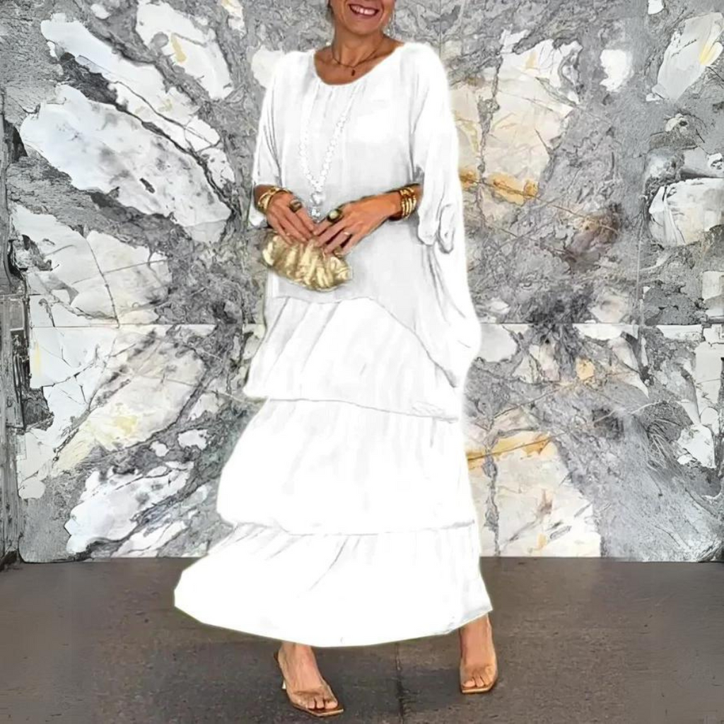 Women's Summer Chiffon Dress, Long and Flowing, Elegant Floor-Length Fit - White