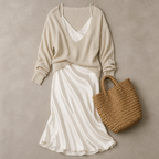 Satin-Midikleid mit kuscheliger Pullover-Kombination | Elegantes Outfit