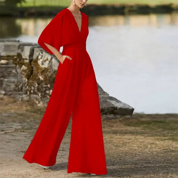 Sleeveless Jumpsuit with Wide Leg & Flowing Fit – Perfect for Spring and Summer - Red