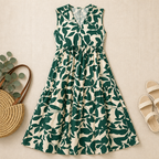 Women's summer dress, A-line, floral pattern, V-neck, sleeveless | Casual Beach Vacation Dress