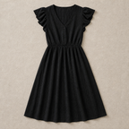 Elegantes Damen Midi-Kleid mit Rüschenärmeln, V-Ausschnitt | Legerer Chic