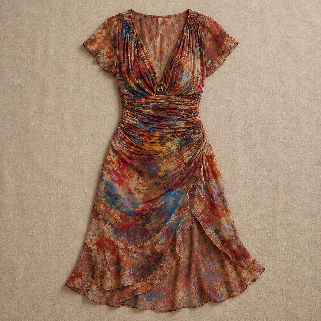 Women's Midi Boho Dress with Slit | Floral Vacation Beach Dress