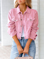 Denim Jacket in Relaxed Fit with Chest Pockets and Button Placket | Perfect for Autumn - Pink