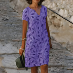 Women's Summer Midi Dress with Short Sleeves and Tummy Coverage - Purple