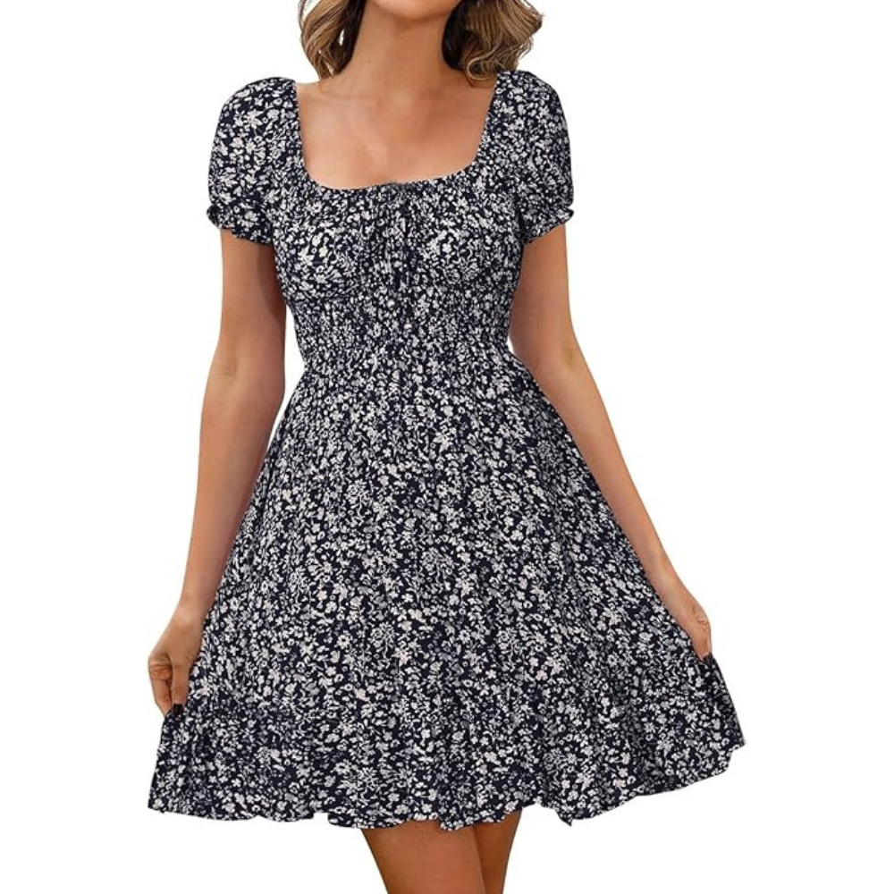 Floral Print Summer Dress – Lightweight Puff Sleeve for Women
