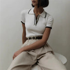 Women’s Elegant Knit Polo Top with Classic Collar