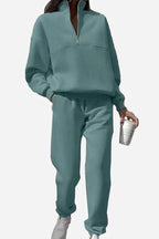 Two-Piece Women's Jogger Set in Cotton Blend with Hoodie and Sweatpants | Perfect for Autumn - Green