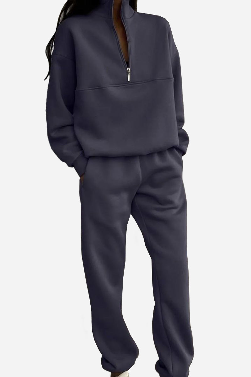 Two-Piece Women's Jogger Set in Cotton Blend with Hoodie and Sweatpants | Perfect for Autumn - Navy