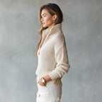 Women’s Loose-Fit Knit Polo Sweater with Half-Zip