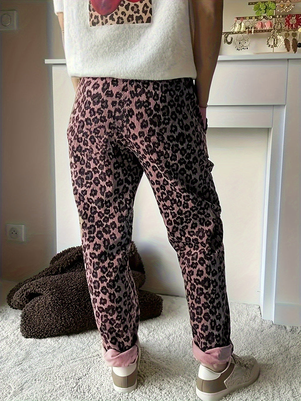 Women's Corduroy Leopard Print Long Pants | Women's Clothing