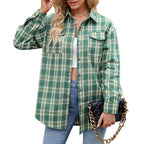 Relaxed-Fit Plaid Shirt with Pockets for Autumn - Light Green